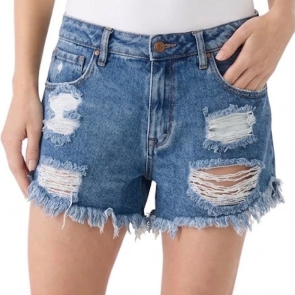 PacSun High Rise‎ Festival Shorts Distressed Denim Cutoffs Blue Womens Size 28
